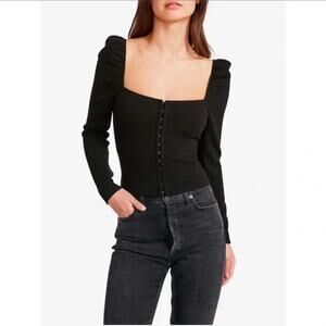 BB Dakota Steve Madden Black Corset Signal Boost Top Women's Small Puff Sleeve
